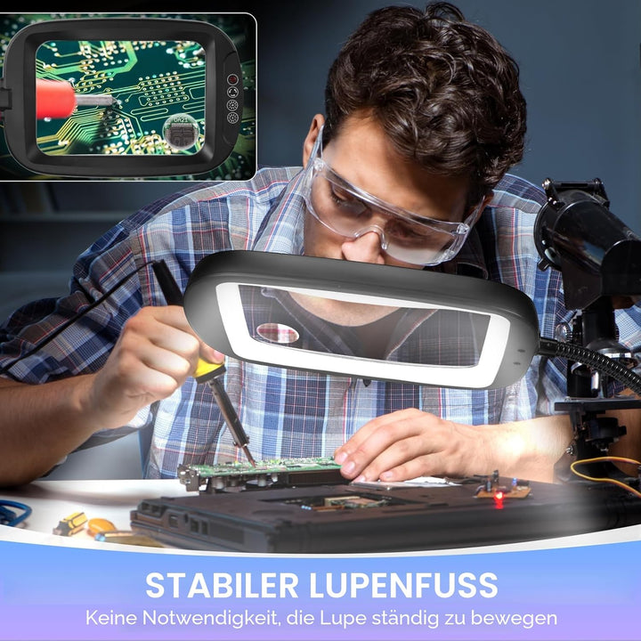 NZQXJXZ 10X Lupe mit Licht und Ständer, Flexible Schwenkarm Lupenleuchte mit 60 LED, 5 Farbmodus Dim