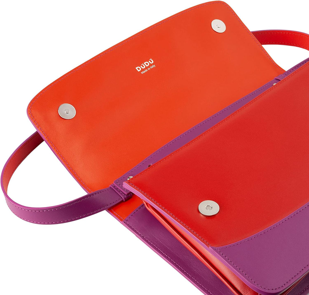 DUDU Damen-Lederumhängetasche, Made in Italy, Elegantes Design, Feste Handtasche mit Klappe und 3 Fä