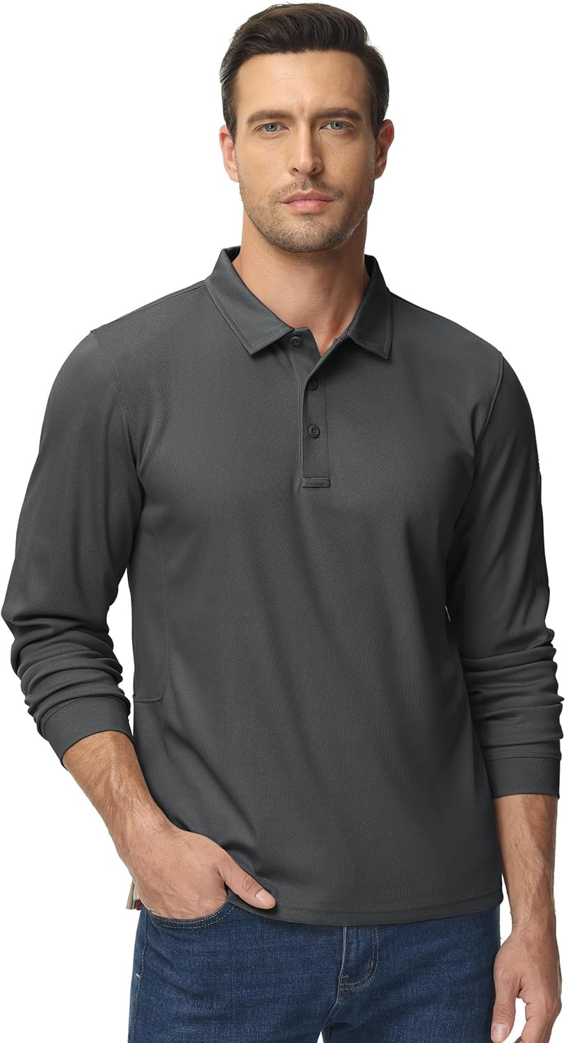 TACVASEN Herren Poloshirt Langarm Golf Tshirts Tactical Shirt Leicht Atmungsaktiv Freizeitshirts mit