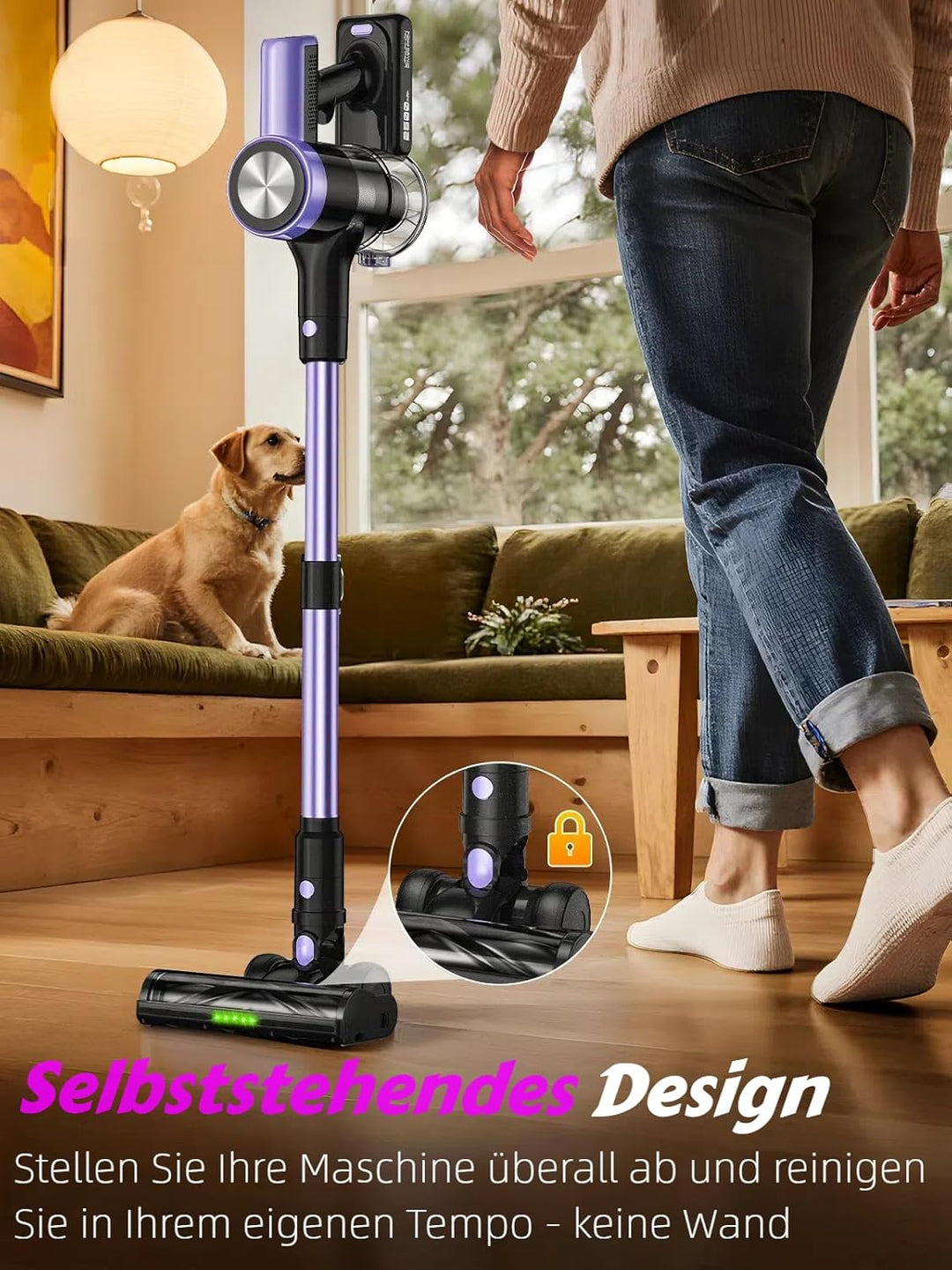 Akku Staubsauger 48KPa/500W/55Min Laufzeit, Staubsauger Kabellos mit Wandmontierter Ladestation, Sel