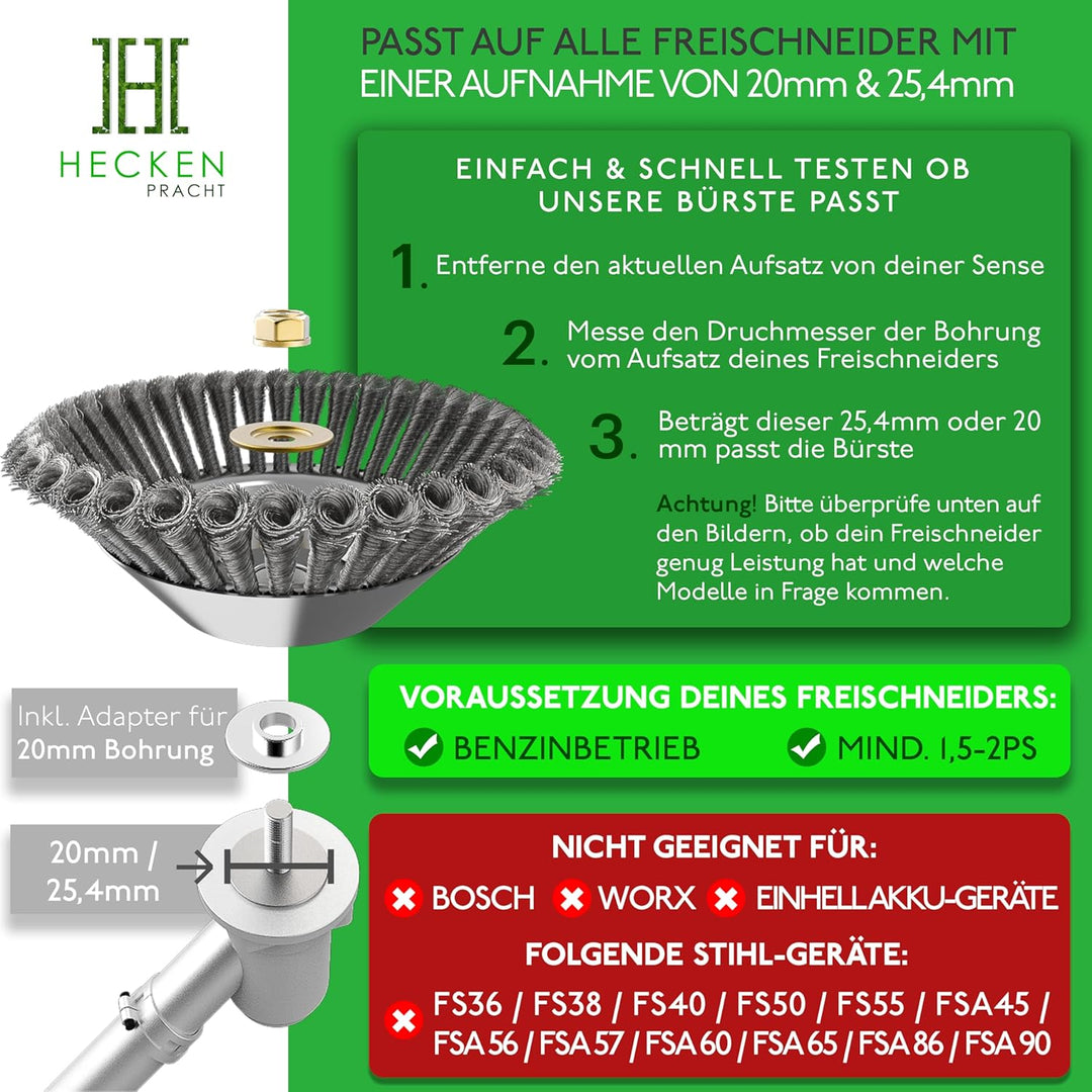 HECKENPRACHT© Profi Unkrautbürste für Freischneider | Verbessertes Konzept 2023 - Wildkrautbürste fü