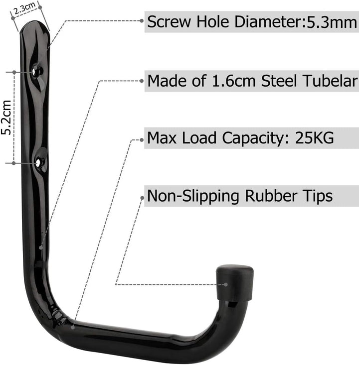 pipabiba 17 cm Garagen-Leiterhaken, 6 Stück, robuste Wandhalterung, Organizer für Klappstühle, Fahrr
