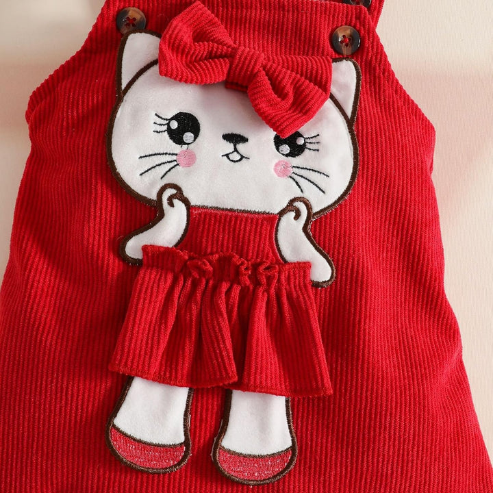 Baby Outfits für Mädchen mit Herz Print kurzärmelig Strampler Hosenträgerrock Bären Kleid Schleife S