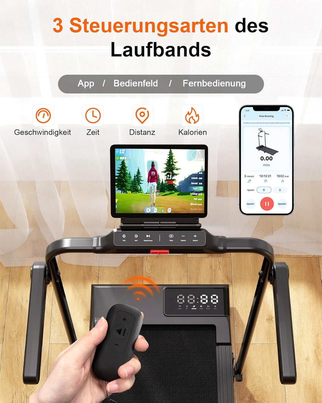 Superun Raceable Walking Pad – Laufband für Zuhause 2.5 PS mit App und Fernbedienung – Laufband Schr