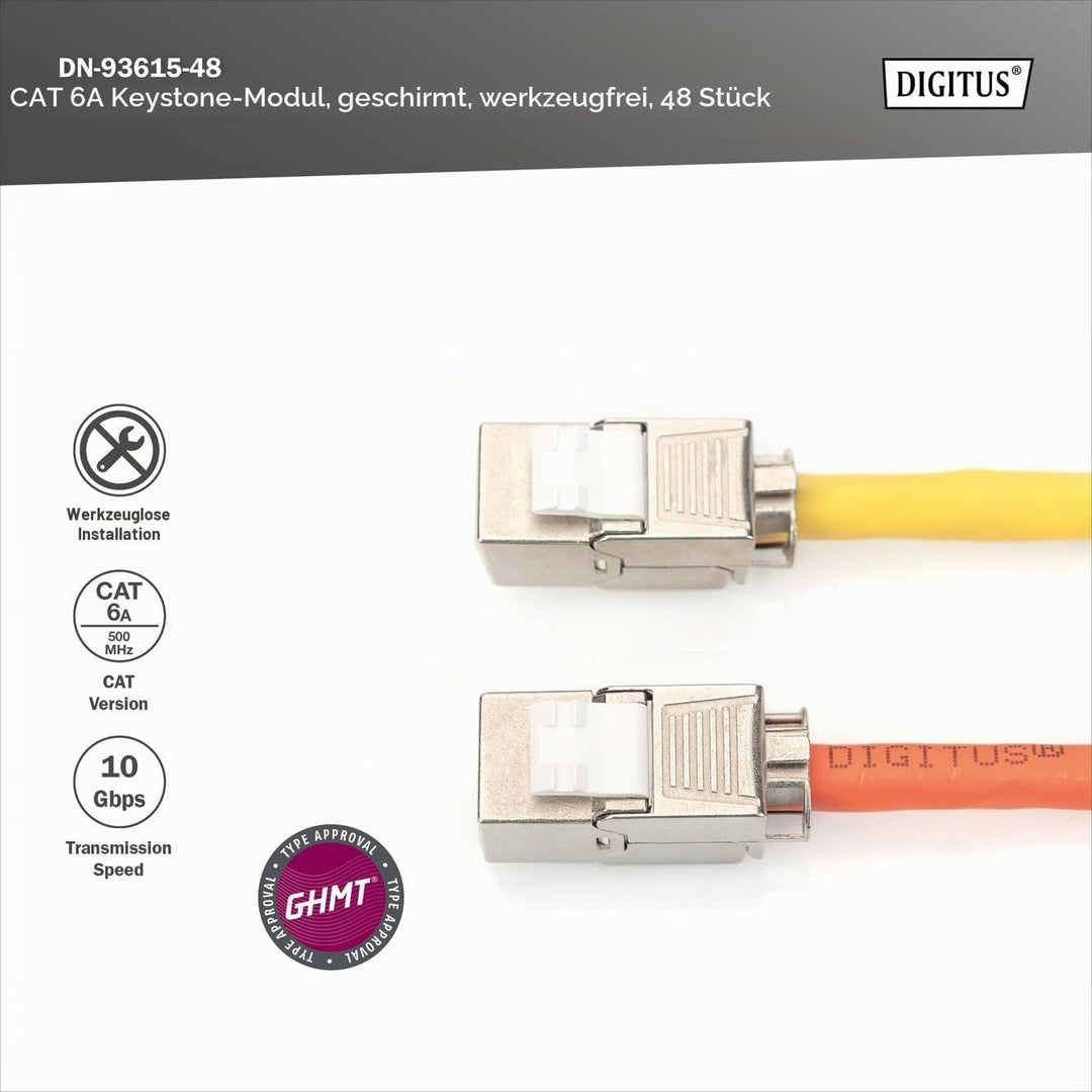 DIGITUS Keystone-Modul Cat-6A Geschirmt - 48 Stück - RJ45-Buchse - 500 MHz 10GBase-T - AWG 26-22 - W