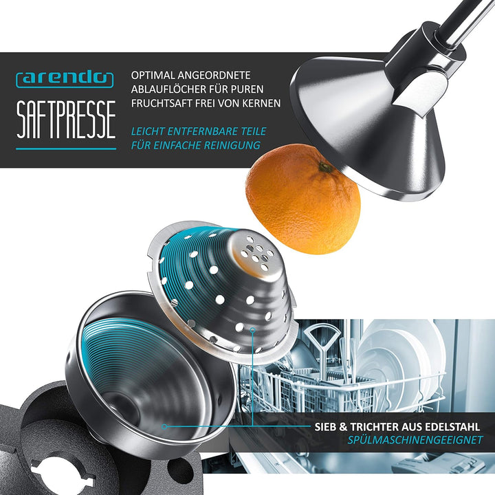 Arendo - Saftpresse - Handentsafter Edelstahl - mechanischer Entsafter – Orangenpresse Zitruspresse