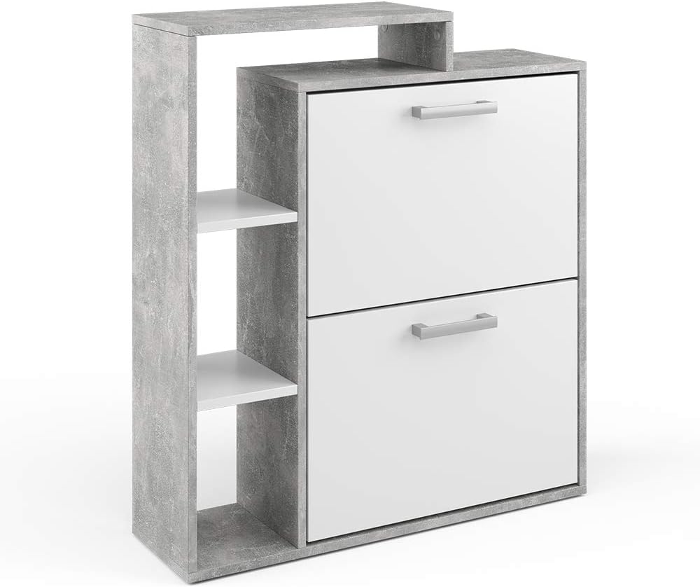 Vicco Schuhkipper Orlando, Schuhregal, Beton, 24.5 x 90 cm Weiss/Beton 2 Fächern, Weiß/Beton 2