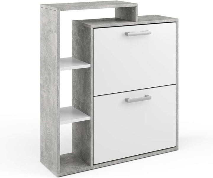 Vicco Schuhkipper Orlando, Schuhregal, Beton, 24.5 x 90 cm Weiss/Beton 2 Fächern, Weiß/Beton 2