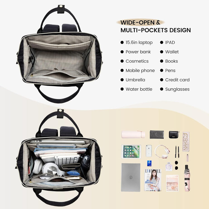 LOVEVOOK Rucksack Damen, 15,6 Zoll Laptop Arbeitstasche Schulrucksack mit USB Ladeanschluss, Wasserd