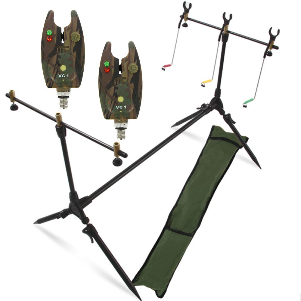 G8DS® Set Rod Pod Rutenhalter + Tragetasche inklusive 2 Bissanzeiger mit Lautstärkeregeler Karpfen A
