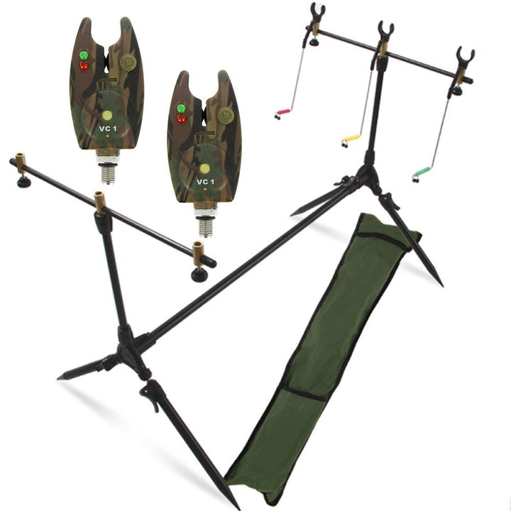 G8DS® Set Rod Pod Rutenhalter + Tragetasche inklusive 2 Bissanzeiger mit Lautstärkeregeler Karpfen A