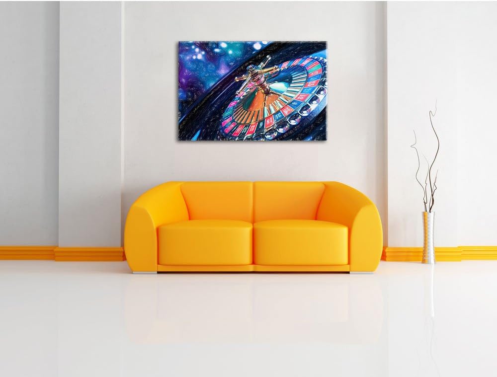 Pixxprint Roulettetisch / 100x70cm Leinwandbild bespannt auf Holzrahmen/Wandbild Kunstdruck Dekorati