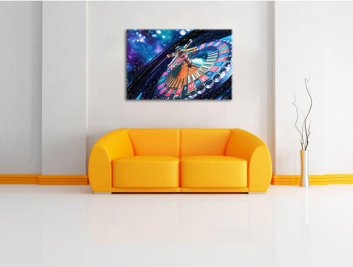 Pixxprint Roulettetisch / 100x70cm Leinwandbild bespannt auf Holzrahmen/Wandbild Kunstdruck Dekorati