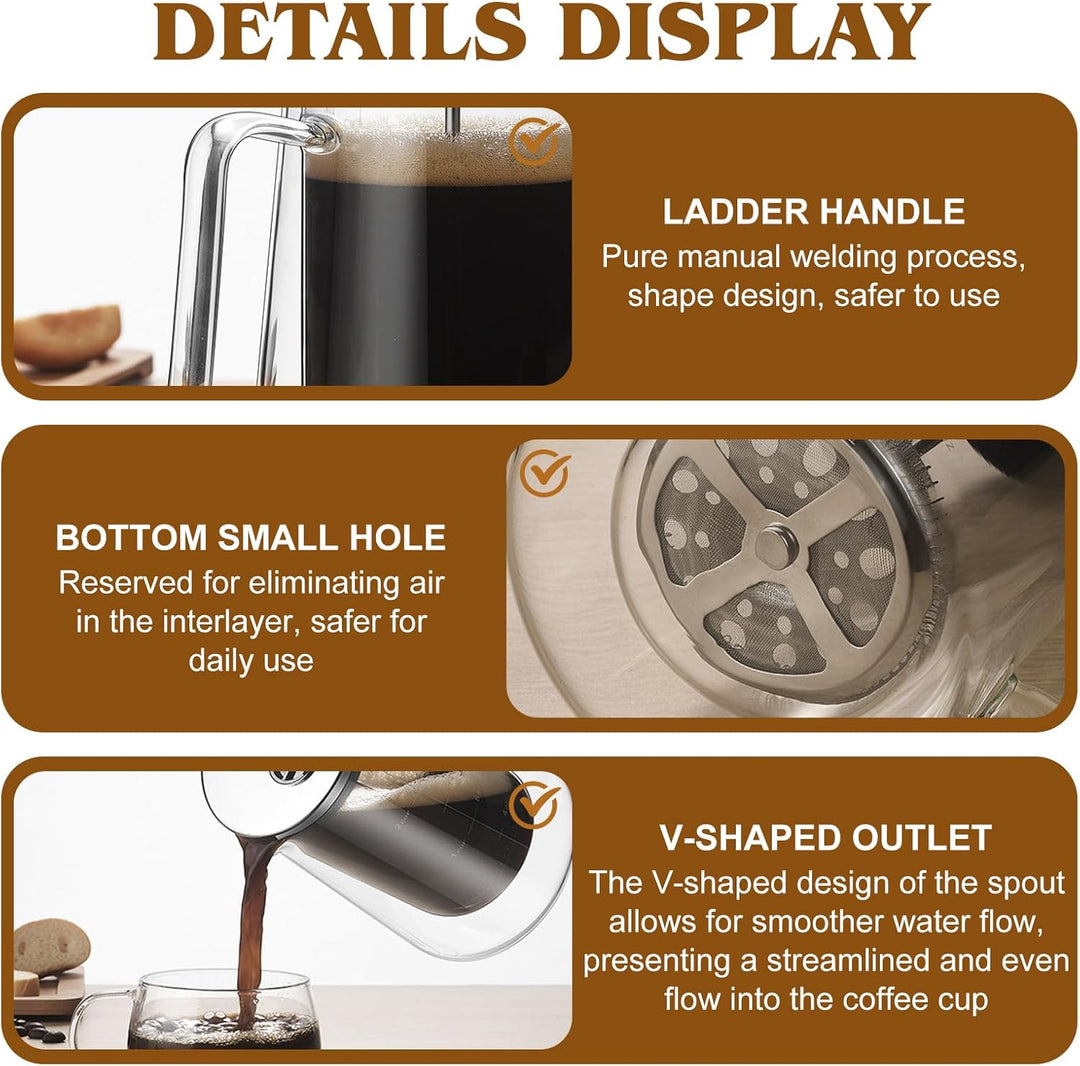 BYZESTY 1000 Ml French Press Kaffeebereiter, Kaffeepresse Aus Edelstahlfilter, Kaffeebereiter French
