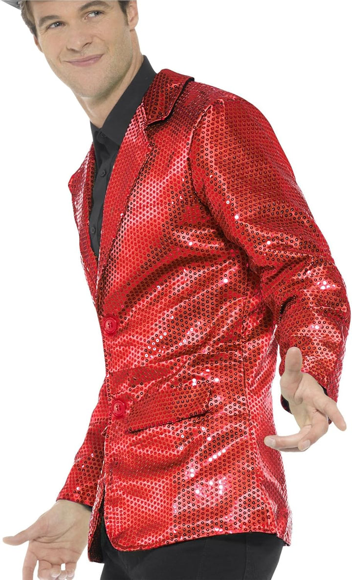 Smiffys, Herren Pailletten Jacke M Rot, M Rot