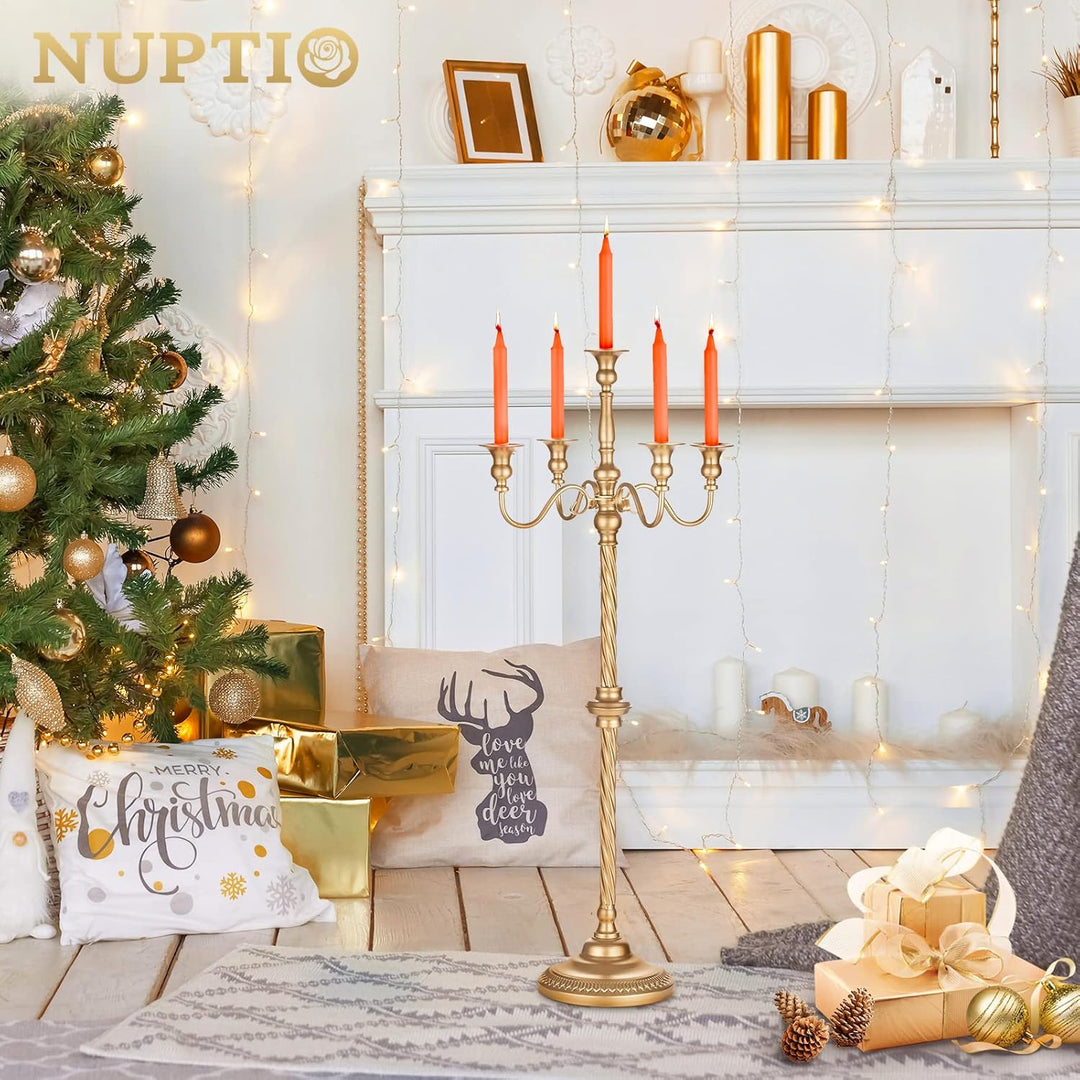 Nuptio Kandelaber Kerzenständer 5 Armig: 88cm Satz von 2 Kerzen Ständer Halter hoch, Gold Metall Kan