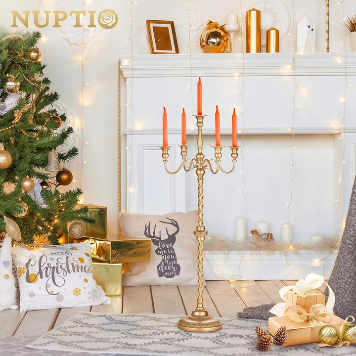 Nuptio Kandelaber Kerzenständer 5 Armig: 88cm Satz von 2 Kerzen Ständer Halter hoch, Gold Metall Kan