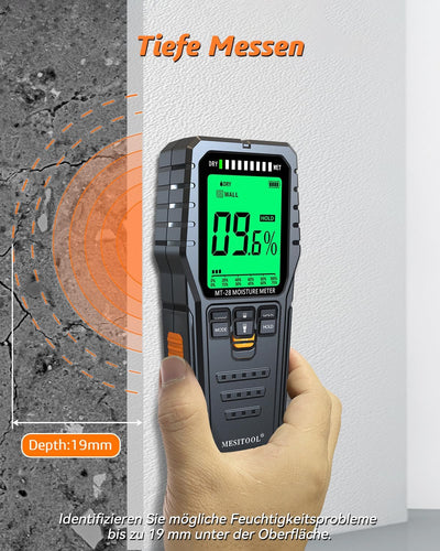 MEISITOOL Holzfeuchtemessgerät Feuchtemessgerät mit Hintergrundbeleuchtung LCD-Display Wasserleckdet