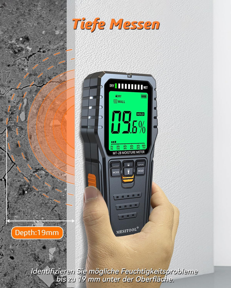 MEISITOOL Holzfeuchtemessgerät Feuchtemessgerät mit Hintergrundbeleuchtung LCD-Display Wasserleckdet