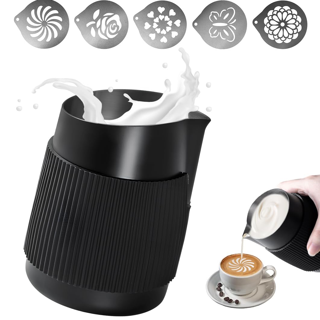 Becher Milchkännchen Edelstahl Milchaufschäumkrug Aufschäumkännchen 420ml/14OZ Milchkanne Schwarz Mi