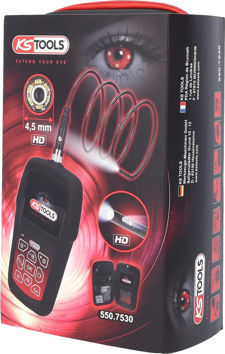 KS Tools 550.7530 HD-Videoskop-Satz mit Ø 4,5 mm 0° und 90° HD Frontkamera-Sonde, umschaltbar, 7-tlg