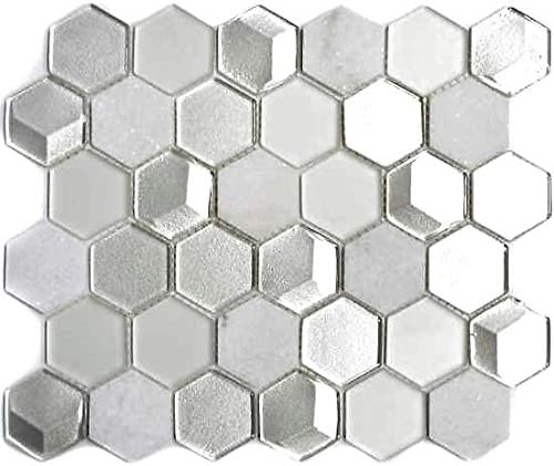 Mosaik Fliese Transluzent weiss Hexagon Glasmosaik Crystal Stein für WAND BAD DUSCHE KÜCHE FLIESENSP