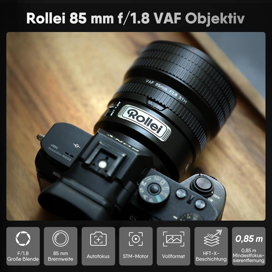 Rollei AF 85 mm F/1.8 Vollformat Objektiv für Nikon Z mit STM-Autofokus | HFT-X Beschichtung | Vollm