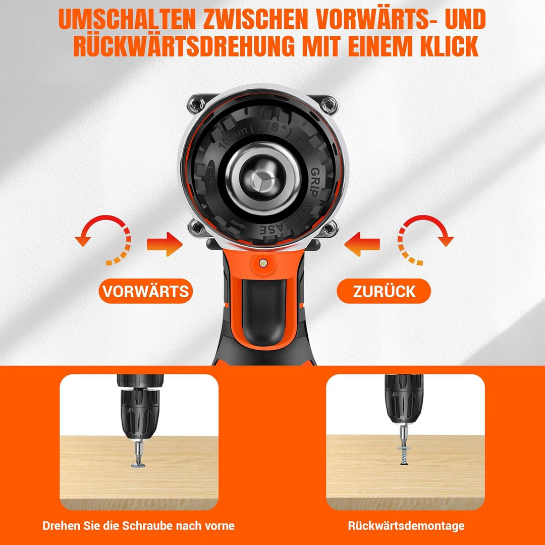 16,8V Akkuschrauber Set, Akku Bohrschrauber mit 1500mAh Akkus, 25+1 Drehmomenteinstellung Akkubohrer