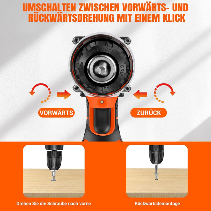 16,8V Akkuschrauber Set, Akku Bohrschrauber mit 1500mAh Akkus, 25+1 Drehmomenteinstellung Akkubohrer
