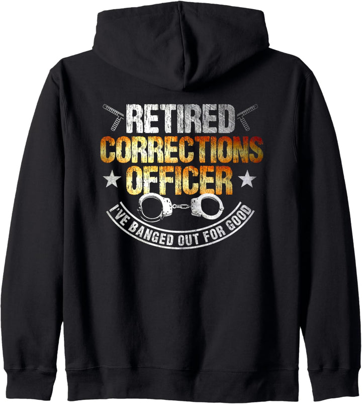 Korrekturbeamter im Ruhestand auf der Rückseite der Kleidung. Kapuzenjacke