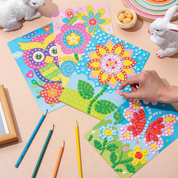 Tenare 6 Stück Frühling Mosaik Bastelset für Kinder Mosaik Aufkleber Set Mosaik Klebebilder für Mädc