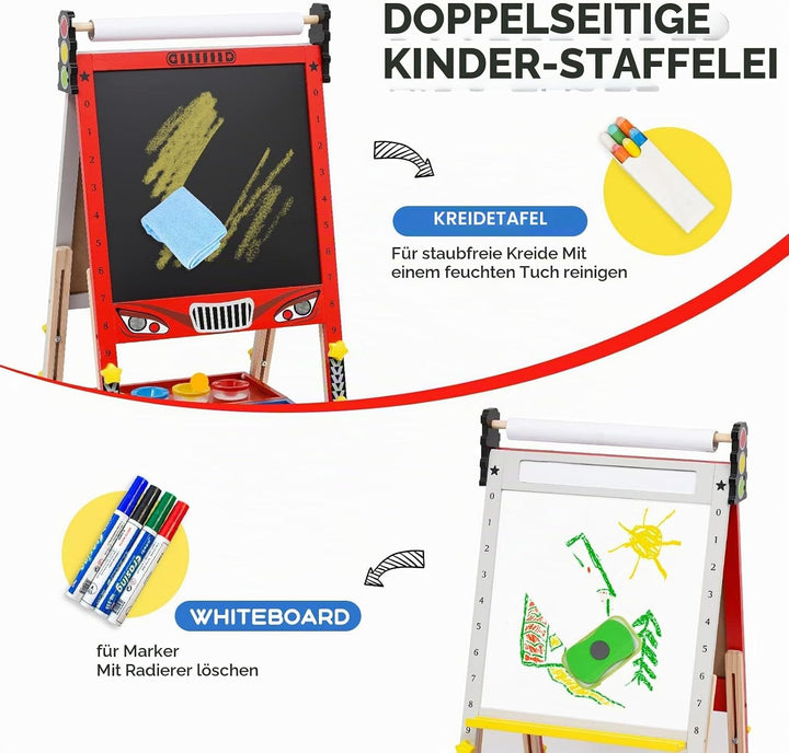 Kinder Tafel Staffelei aus Holz mit Papierrolle Kinder Holz Spielbrett Höhe Einstellbar Schöne Bogen