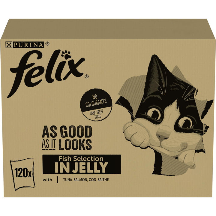 FELIX So gut wie es aussieht Katzenfutter nass in Gelee, Fisch Sorten-Mix, 120er Pack (120 x 85g)