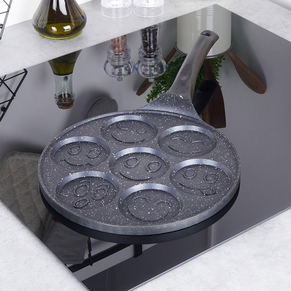 ORION Augenpfanne Ø 27 cm | Spiegelei-Pfanne für 7 Eier | Crepepfanne für Gas | fur Induktion, mit a
