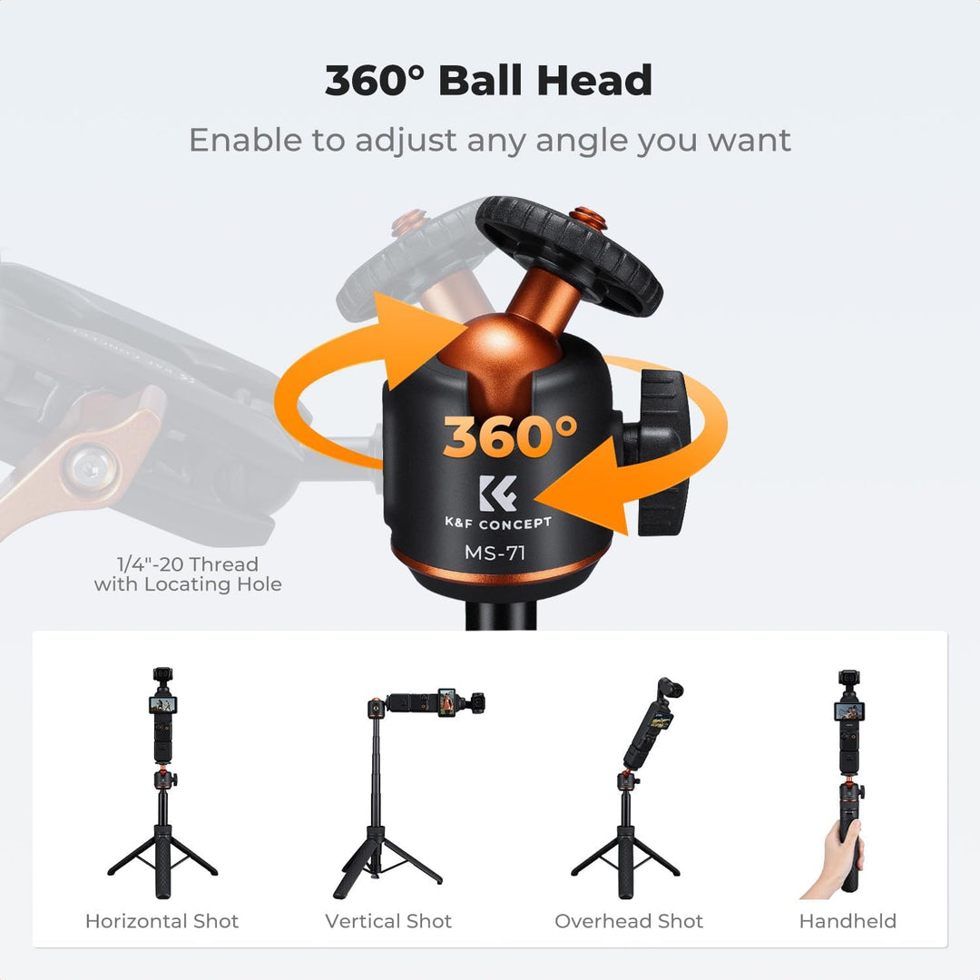 K&F CONCEPT Selfie Stick, Ein-Klick-Ausklappfunktion, 175g ultraleichtes Handy stativ, ausziehbar bi