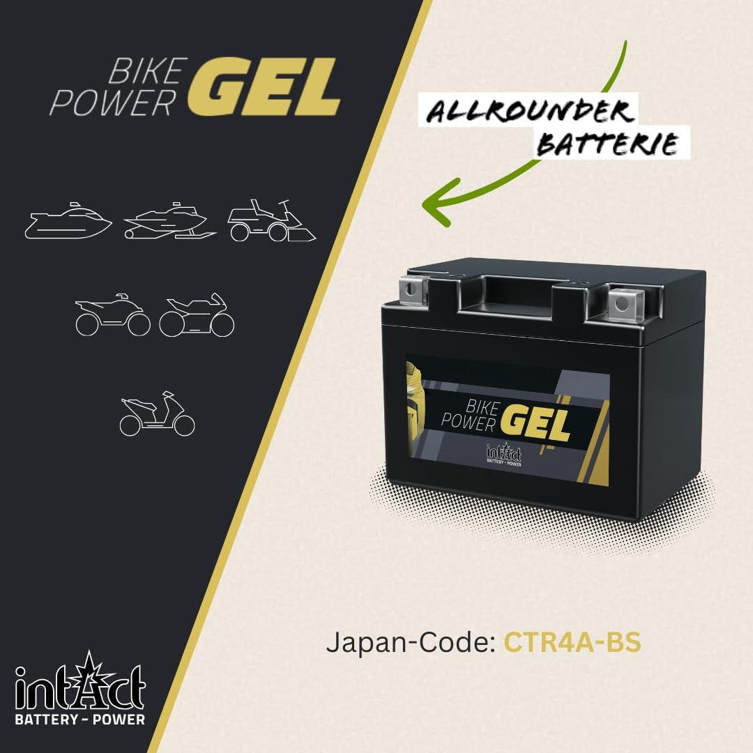 intAct - GEL MOTORRADBATTERIE Bike-Power GEL12-4A-BS. Ersetzt YTR4A-BS. Motorradbatterie 12V 2,5Ah 6
