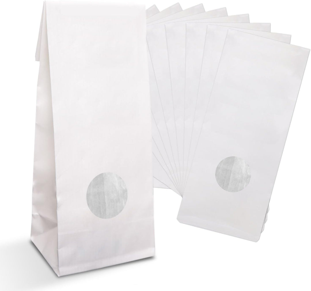 Logbuch-Verlag 100 kleine weisse Papiertüten MIT FENSTER Folieneinlage 8 x 5 x 24,5 cm lebensmittele