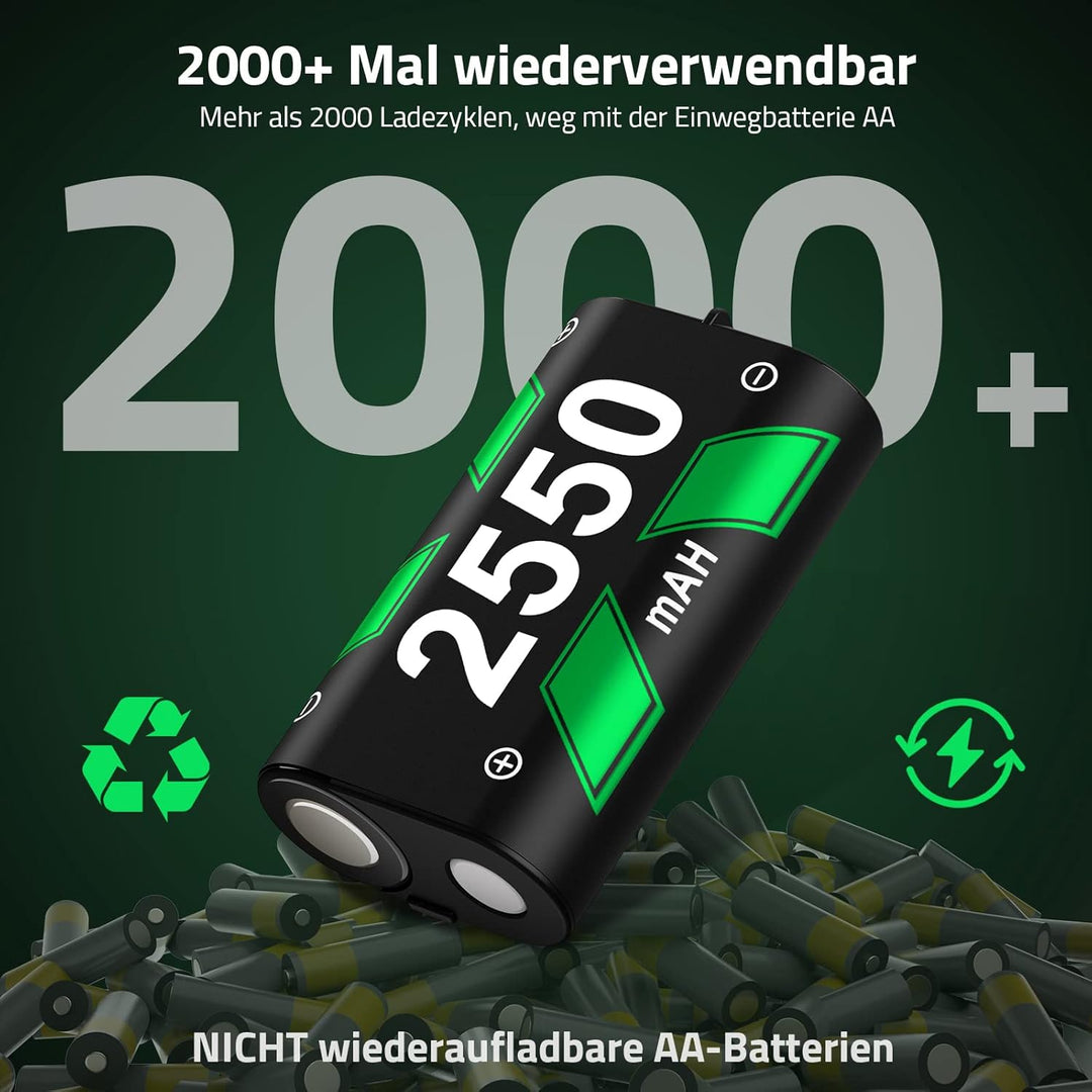 4 Stück Akku für Xbox Series X/S/Xbox One Controller, Akku Ladestation mit LED-Anzeige, Hoher Kapazi