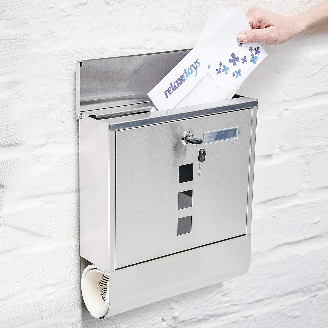 Briefkasten aus Edelstahl 18/8 mit Zeitungsfach