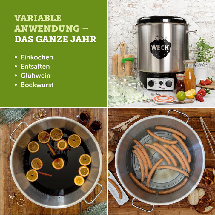 WECK Einkochautomat WAT25 Edelstahl mit Präzisionsthermostat & Zeitschaltuhr – 30L Einkochtopf, Glüh