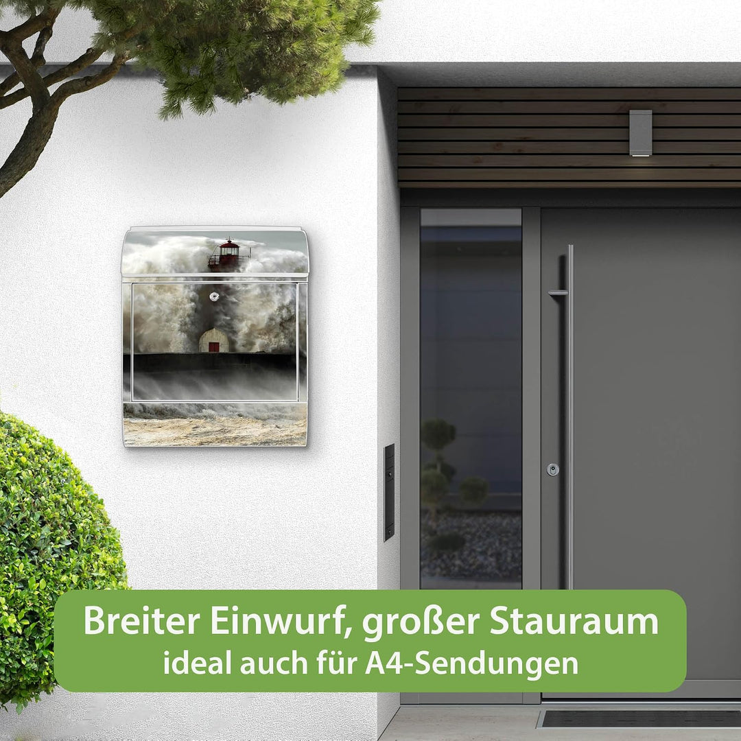 banjado Design Briefkasten 38,5x46,5x13cm & 2 Schlüssel - Briefkasten Stahl Weiss mit Zeitungsfach p