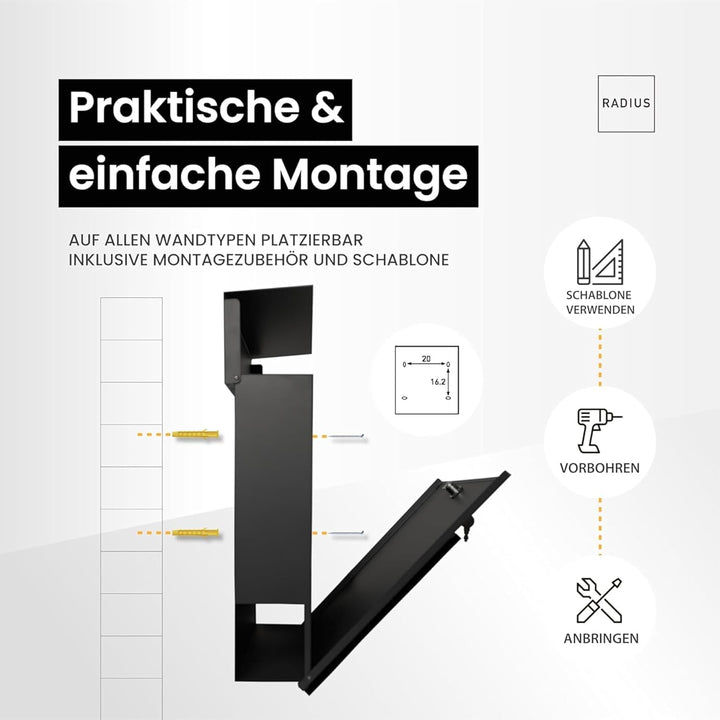 Radius® Designer Briefkasten Edelstahl - Hausnummer & Briefkasten Namensschild personalisiert mit La