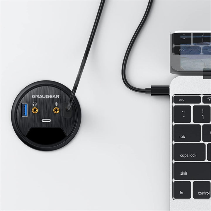 GRAUGEAR Tisch USB HUB mit 1x USB-C und 2X USB-A Anschlüssen, Tisch HUB mit 60mm Durchmesser, USB 3.