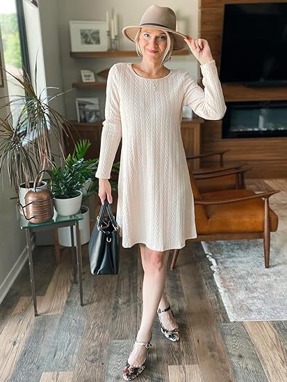 STYLEWORD Strickkleid Damen Kleid Langarm Herbstkleid Pulloverkleid Elegant Herbst Winterkleid Tunik