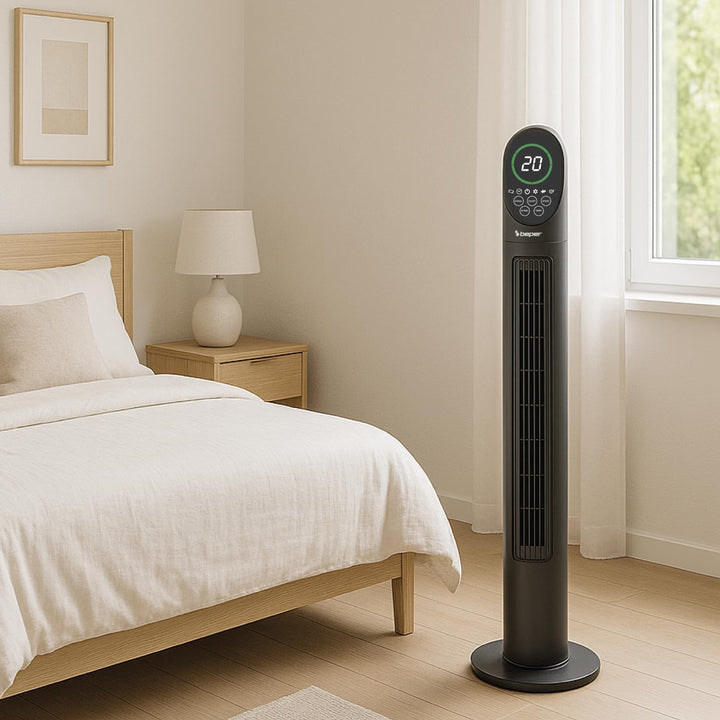 BEPER P206VEN310 Deluxe Digitaler Turmventilator mit Fernbedienung, leiser Turmventilator, 3 Geschwi