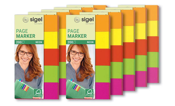 SIGEL HN650/10 Haftmarker Neon aus Papier, 5 Farben, 10 Stück á 200 Streifen im Format 20 x 50 mm, 1