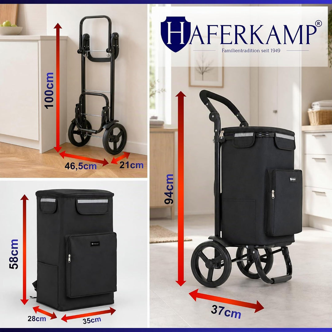 Klappbarer Einkaufstrolley TRAGINO 3-in1 Einkaufswagen, Schwarz Schwarz 65 Liter, Schwarz 65 Liter
