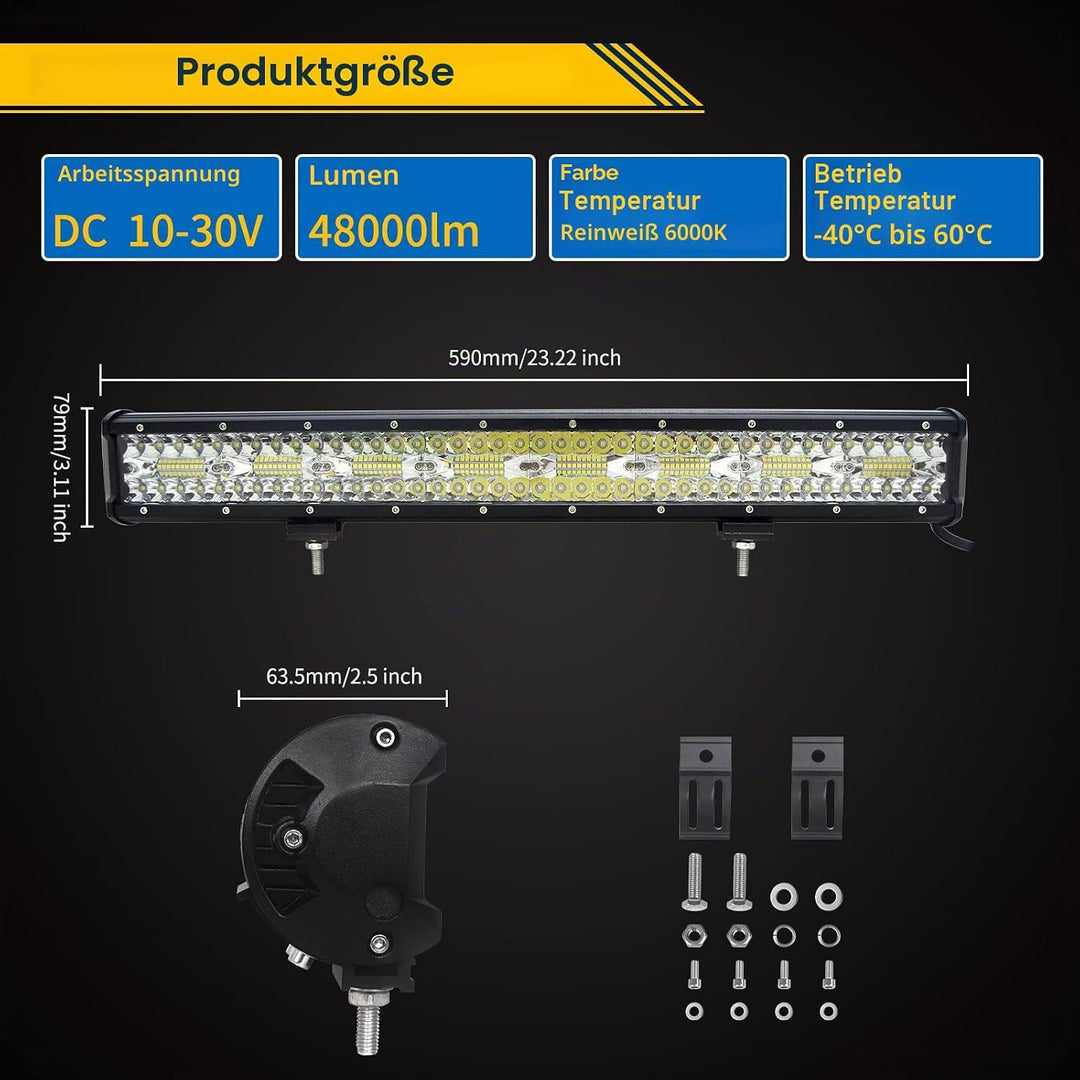 Willpower 23 Zoll 58CM 480W Led Arbeitsscheinwerfer Bar + Magnet Halterungen + Kabelbaum Led Scheinw