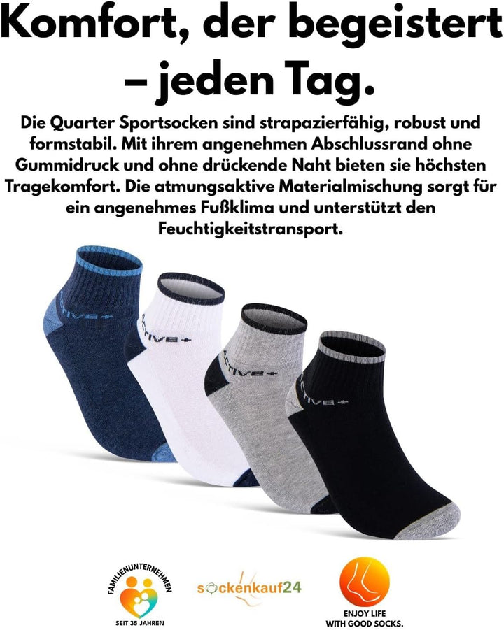 Sneaker Socken Quarter Sportsocken Herren & Damen (6 oder 12 Paar) Gepolstert mit Frotteesohle - Atm