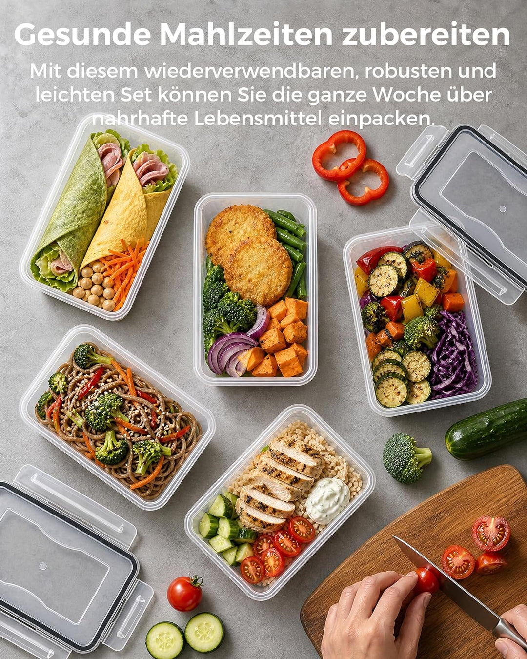 Frischhaltedosen mit Deckel - BPA-frei, Auslaufsicher, Meal Prep Boxen, spülmaschinenfest, gefrier-